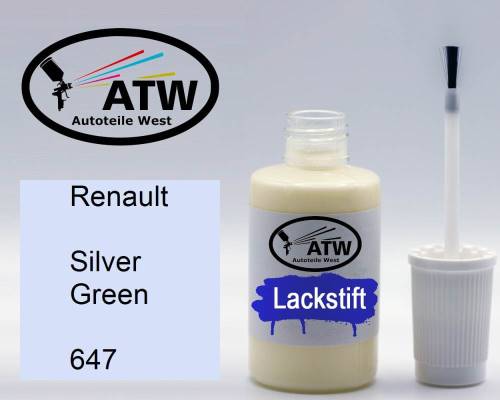 Renault, Silver Green, 647: 20ml Lackstift, von ATW Autoteile West.